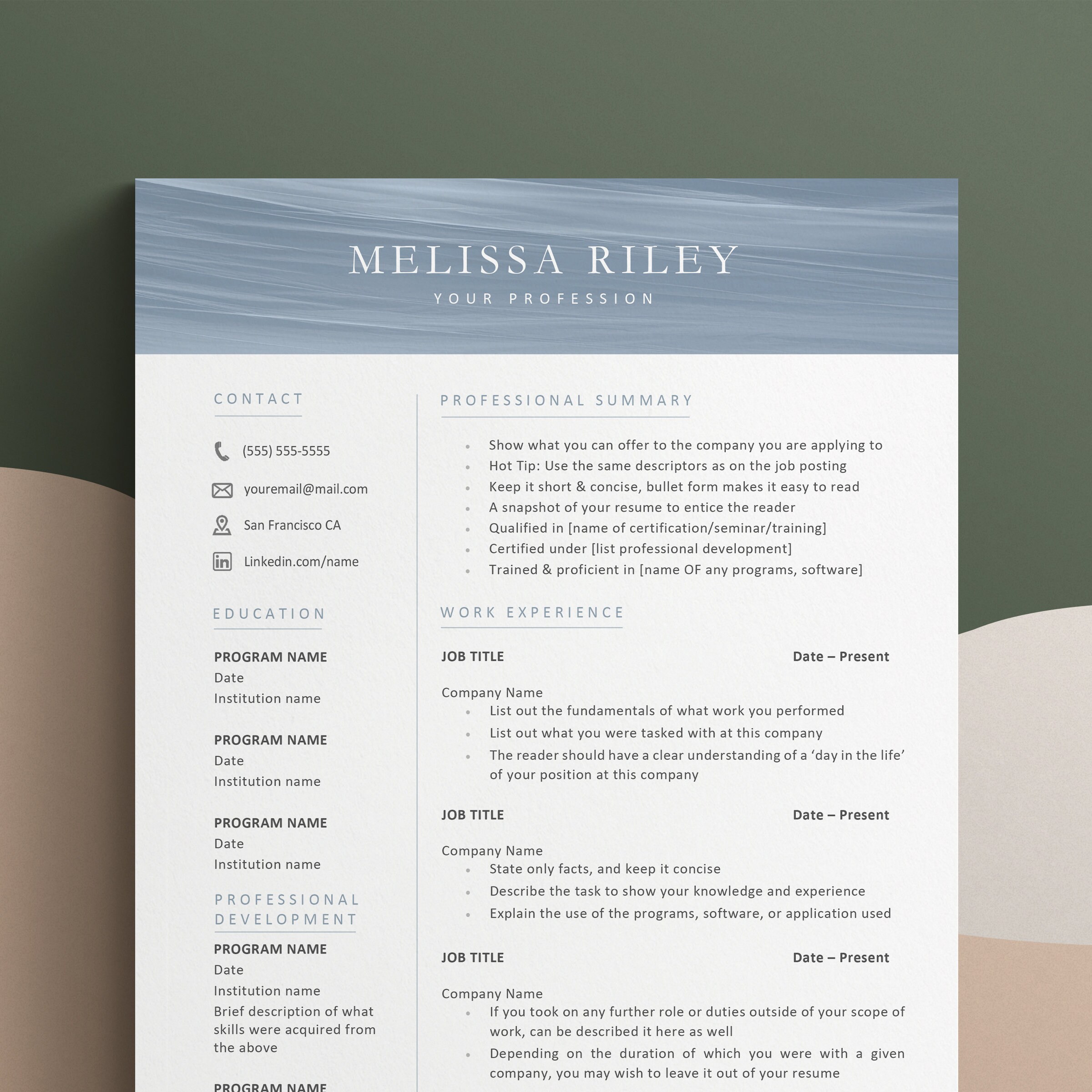 Professional & Modern Resume Template for Word Google Docs - Etsy
