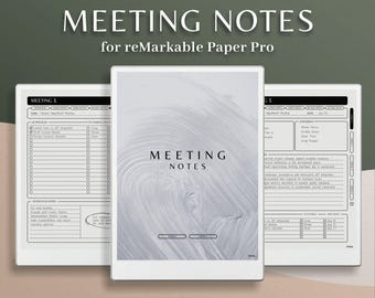 Meeting-Notizbuch für reMarkable Paper Pro, Meeting Minuten, Agenda, Notizzusammenfassung für reMarkable, Meeting Notizen, Aufgaben, Aktionsplan, To Do