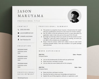 Plantilla de CV con foto, plantilla de CV con foto, CV minimalista, CV con imagen en Word, plantilla de currículum vitae vertical en formato Google Docs