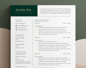 One Page Resume Template Instant Download, Cv Template Professional Resume Template, Clean Simple Resume Template Word, Google Docs + 2 Page