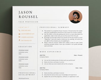 Puede incluir: Una plantilla de currículum con secciones para un resumen profesional, educación, experiencia laboral y desarrollo profesional. La plantilla está diseñada para ayudar a los buscadores de empleo a crear un currículum visualmente atractivo e informativo.