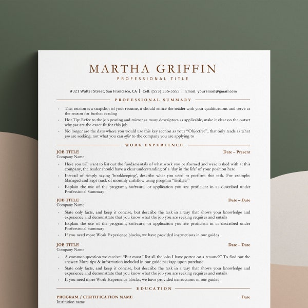 CV Template Modern, CV Template Simple, CV Template 1 Page, Medical Resume, Teacher Resume Design, Currículum ats Cover Letter + Reference