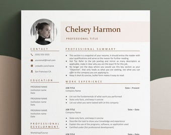 May include: A resume template with a professional headshot, contact information, education, work experience, and professional development sections. The template is designed to help job seekers create a visually appealing and informative resume.