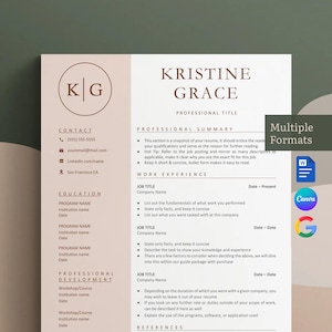 Plantilla de CV Word, Google Docs, CV profesional, plantilla de CV, CV moderno, CV minimalista, CV currículum, plantilla de CV de 1 o 2 páginas