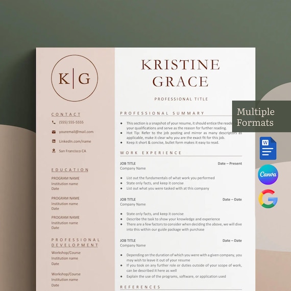 Resume Template Word, Google Docs, Professional Resume, CV Template, Modern Resume,Minimalist Resume, CV Resume, Resume Template 1 or 2 Page