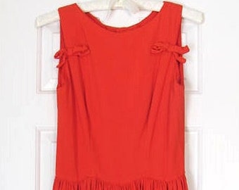 Sweet! Vintage Neon Red Party Dress- 1962 Lanz Original- Size S