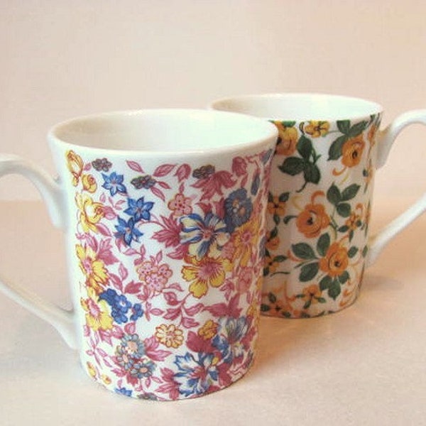Pair of Lovely Vintage Elizabethan England Bone China Coffee, Tea Mugs- Chintz Pattern