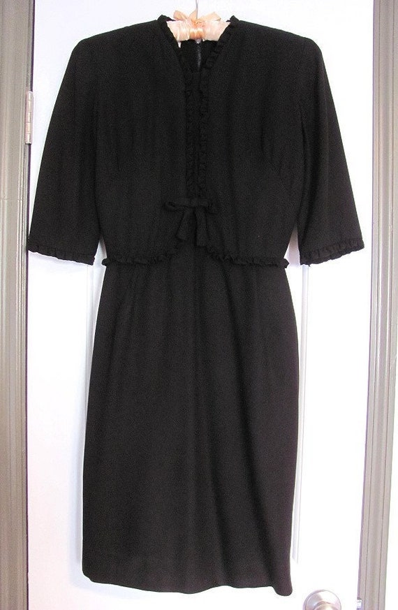 1950s Vintage "R&K Originals" Black Crepe Sheath … - image 1