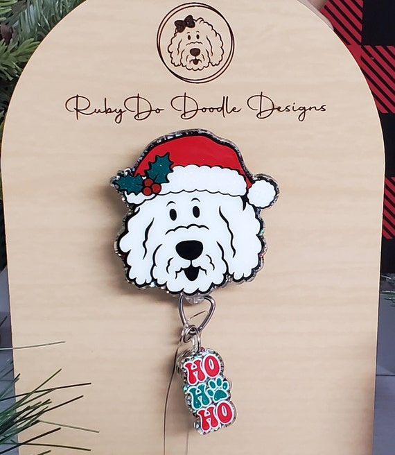Cream/white Santa Doodle Badge Reel With Charm Doodle Badge Reel Christmas  Goldendoodle Exclusive Rubydo Doodle Design 