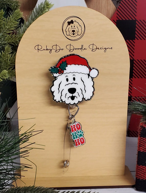 Cream/white Santa Doodle Badge Reel With Charm Doodle Badge Reel