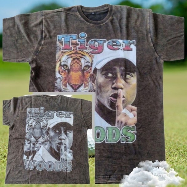 Vintage Wash Tiger Woods "Shhh" Camiseta estampada delantera y trasera, camiseta Tiger Woods de los años 90, camisa de lavado de gran tamaño, camisa de golfista Tiger Woods