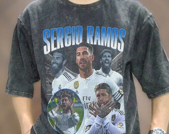 T-shirt Sergio Ramos de lavage vintage, t-shirt oversize vintage Sergio Ramos, T-shirt unisexe de joueur de football des années 90, t-shirt vintage, chemise de rap