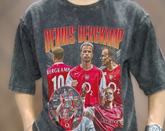 Vintage Wash Dennis Bergkamp T-Shirt, Vintage Bergkamp Oversize 90er Jahre Grafik-T-Shirt, Fußballspieler Schwere Baumwolle Unisex T-Shirt