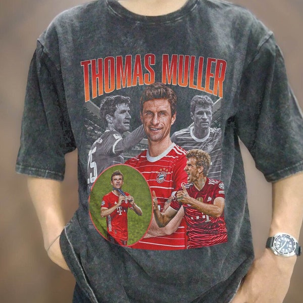 Vintage Wash Thomas Muller T-Shirt, Vintage Wash Übergröße Thomas Muller 90er Jahre Grafik T-Shirt, Fußballspieler Unisex T-Shirt, Fußball Vintage Tee