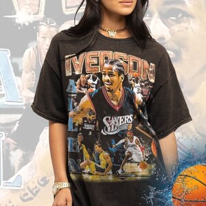 Vintage Wash Iverson T shirt Basketball Player Heavy Cotton Shirt