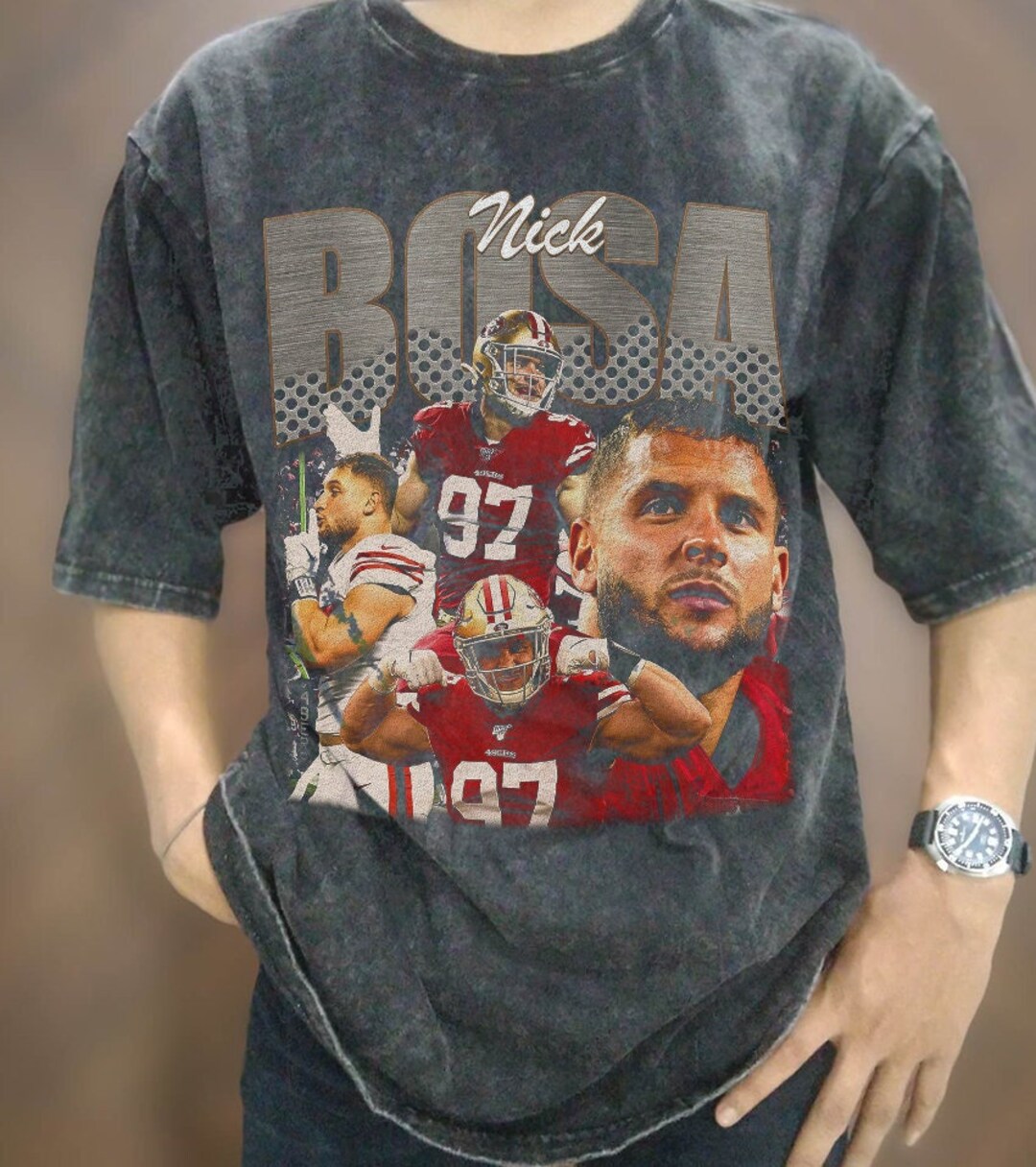 Vintage Wash Nick Bosa T-shirt, Nick Bosa Oversized Acid Wash Shirt ...