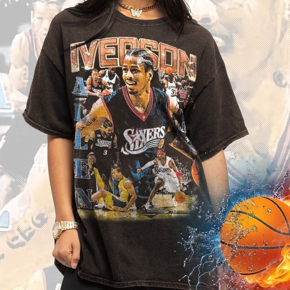 Vintage Wash Iverson T-shirt, Basketball Player Heavy Cotton Shirt