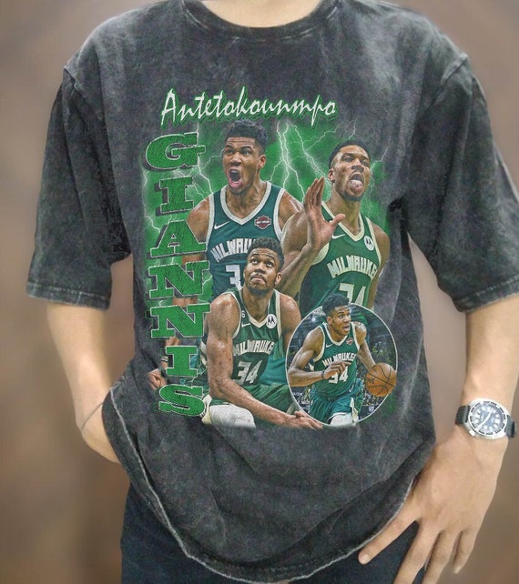 Giannis Antetokounmpo Milwaukee Bucks Name & Number NBA T-Shirt - Dark -  Throwback