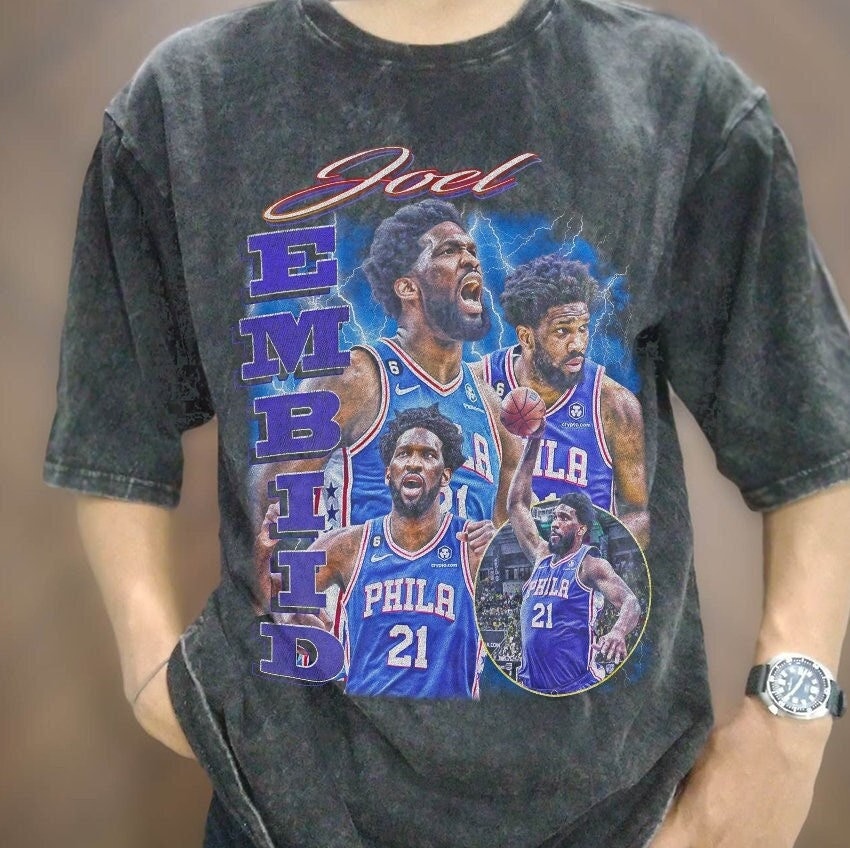 NBA Jam 76ers Harden and Embiid T-Shirt from Homage. | Royal Blue | Vintage Apparel from Homage.