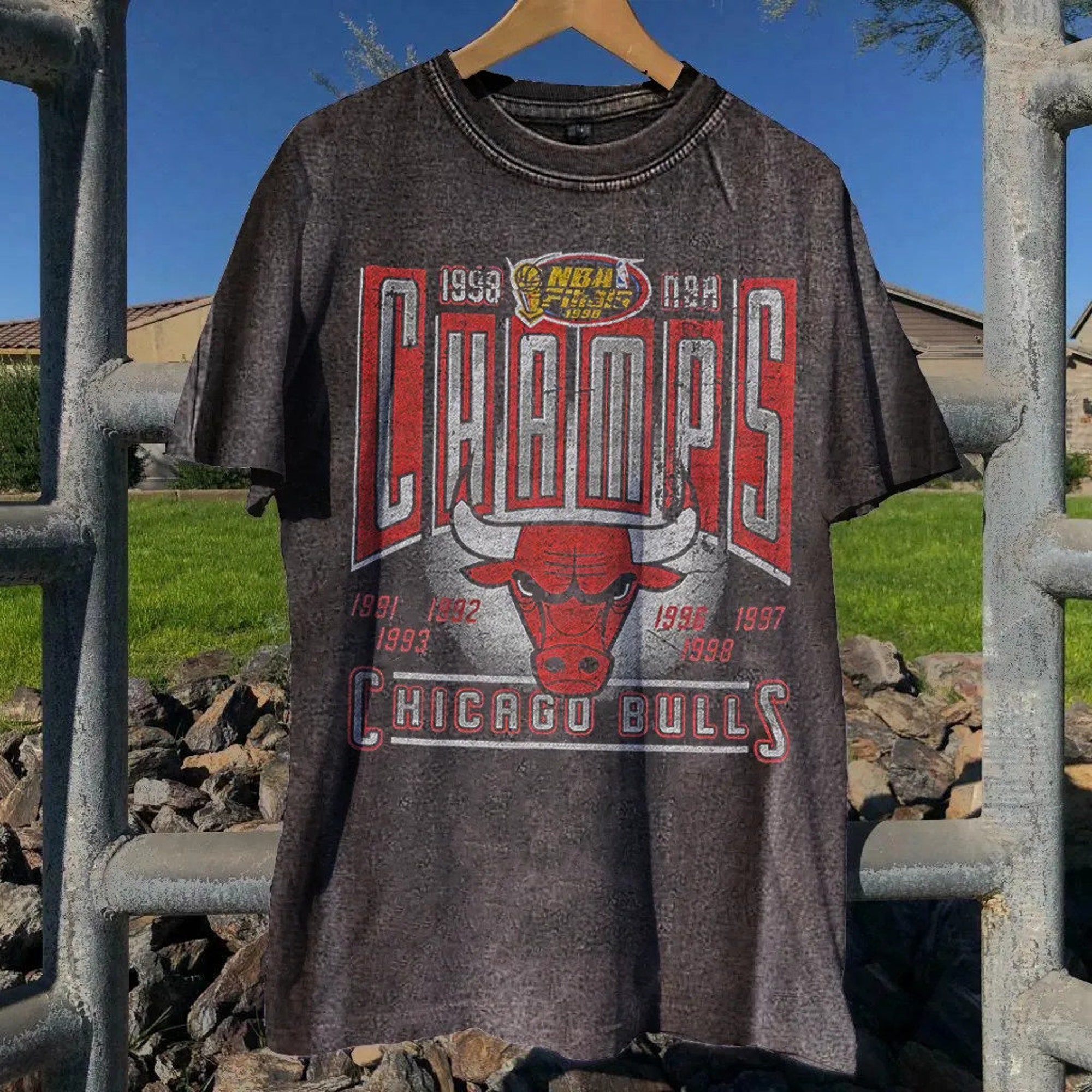 Vintage Wash Chicago Bulls World Champs Ball Shirt, Bulls Basketball Graphic Tee