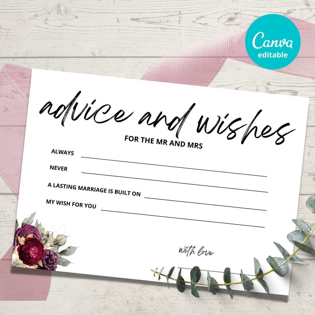 Printable Wedding ADVICE and WISHES Card Editable Template - Etsy