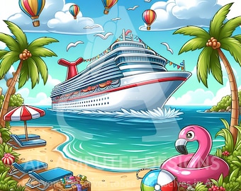 Crucero PNG / Crucero de playa tropical Clipart / Arte de crucero estilo carnaval / Flotador de flamenco PNG / Descarga instantánea de 300 DPI