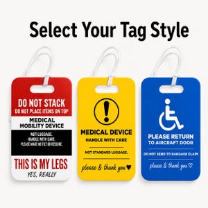 Etiqueta médica de viaje / Etiqueta para silla de ruedas / Etiqueta para dispositivo médico / Etiqueta para equipaje de ayuda a la movilidad / Etiqueta para maleta de viaje accesible / Regalo de viaje para personas con discapacidad