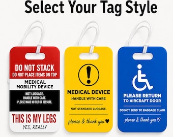 Medisch reislabel | Rolstoeltag | Tag medisch hulpmiddel | Bagagelabel mobiliteitshulpmiddel | Label voor toegankelijke reistassen | Reiscadeau voor mensen met een handicap