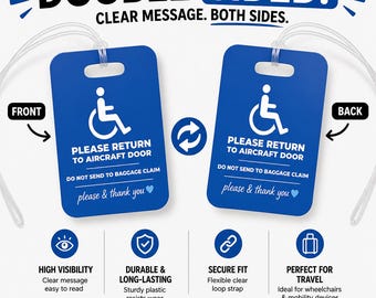 Wheelchair Luggage Tag | Please Return to Aircraft Door Tag | Disability Travel Tag | Medical Device Tag | Double Sided Travel Tag