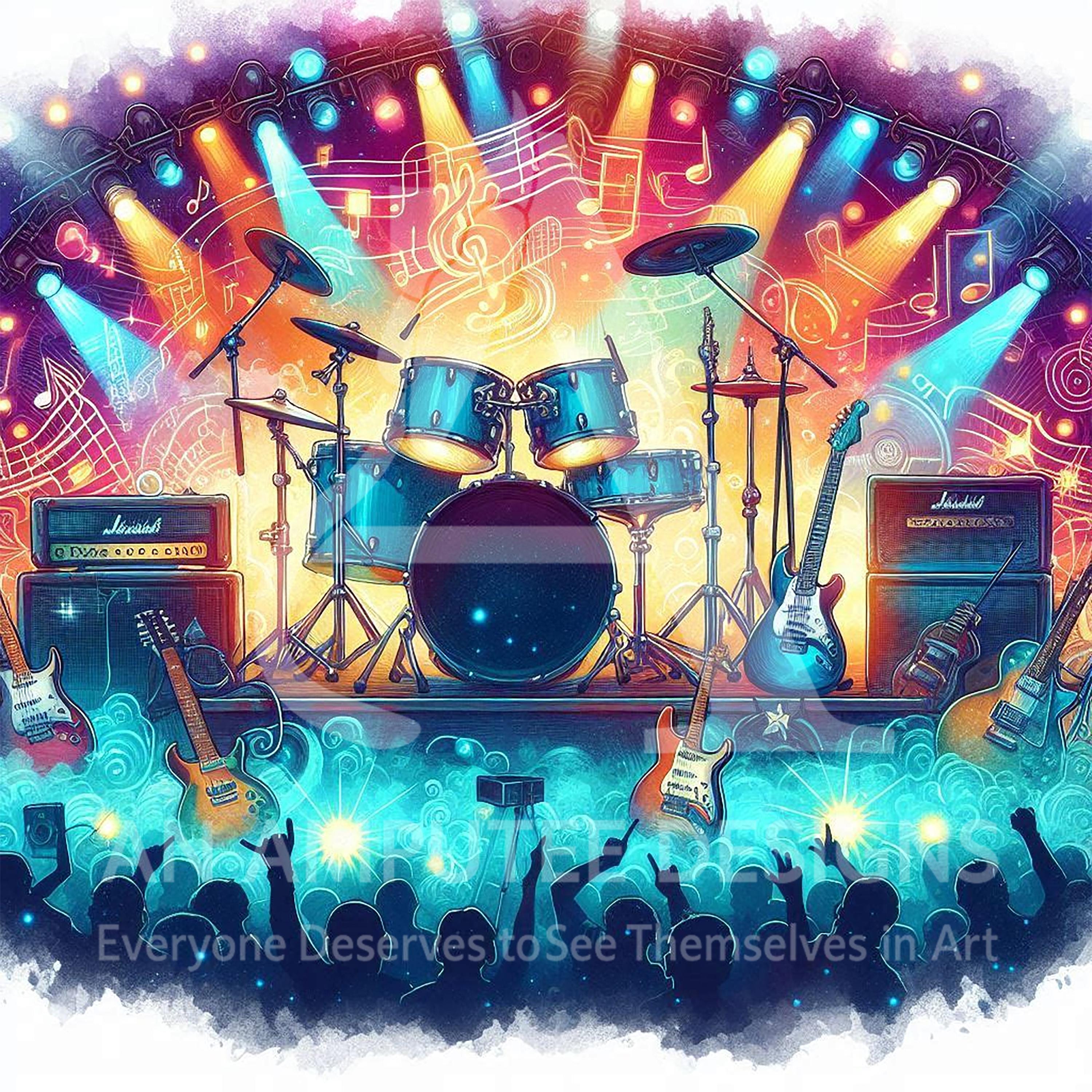 Neon Rock Concert Poster | Colorful Band Stage Digital Download