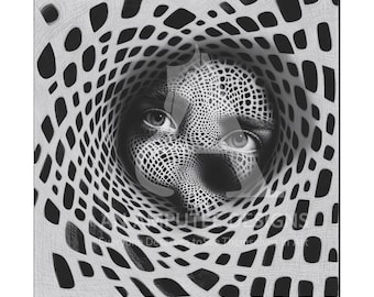 Monochrome Illusion Art Print: Psychedelic Black and White Face Poster