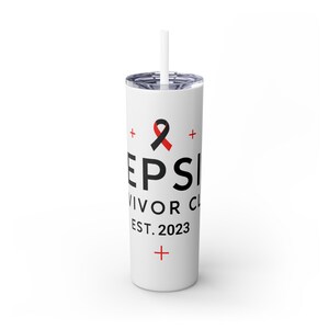 Sepsis Survivor smal tumbler | Personlig present på 600 ml | Anpassning för årsdagen | BPA-fri | Dubbelväggig | Gratis sugrör