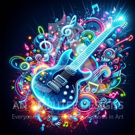 Neon Guitar Poster Bundle (10 Images) | Psychedelic Electric
