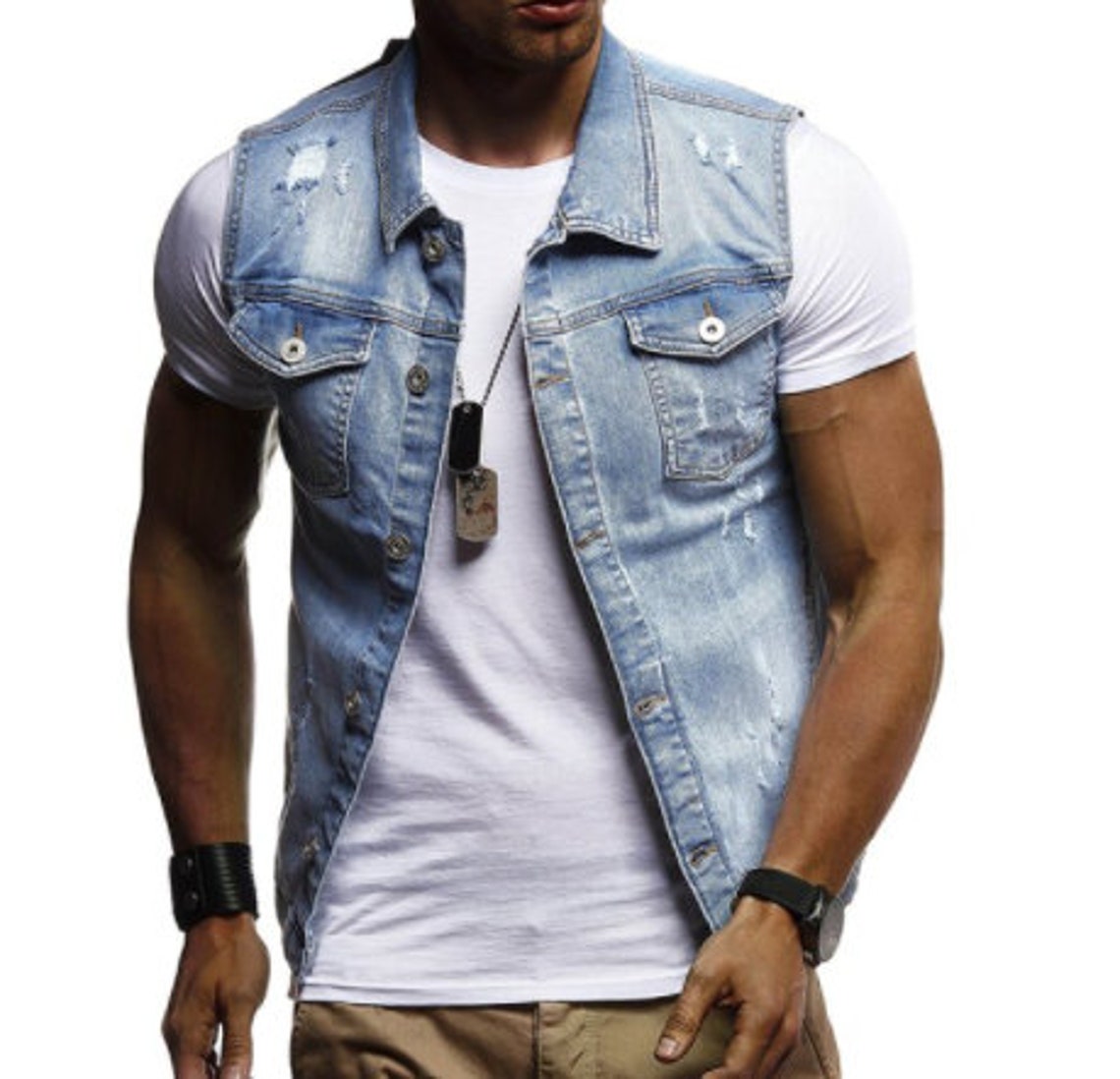Men Denim Vest Mens Sleeveless Jackets Blue Casual Hip Hop Etsy