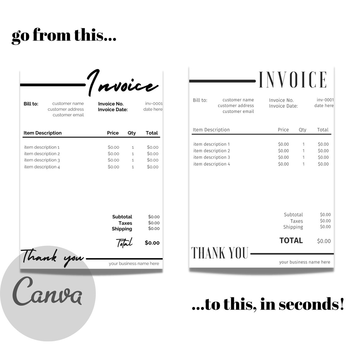 Minimal Invoice Template Custom Invoice Small Business Etsy