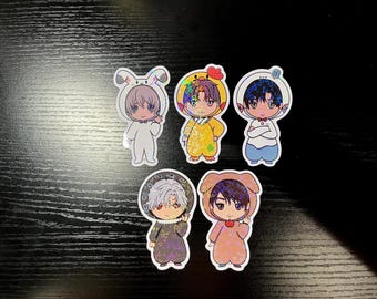 Pegatinas holográficas de vinilo con forma de corazón de Chibi Boys Love and Deepspace