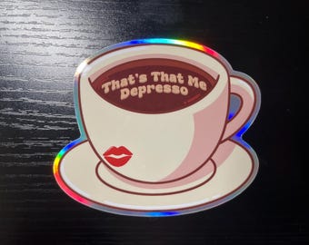 Pegatina holográfica de vinilo para taza de café expreso Depresso