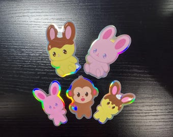 Pegatinas de vinilo holográficas con diseño original de personajes de mascota