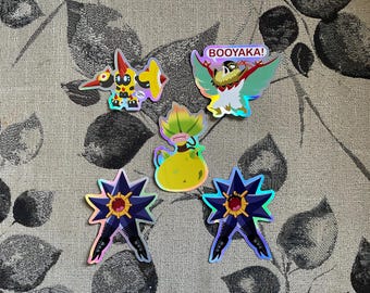 Pegatina de vinilo holográfica Mega Meme Divertida de Pocket Monster Evolution