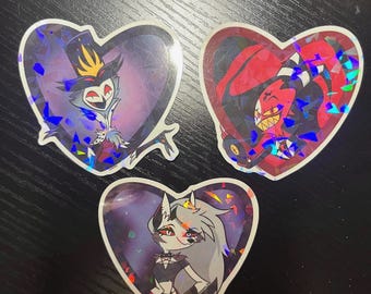Pegatinas holográficas de vinilo con cristales rotos del personaje Helluva Boss