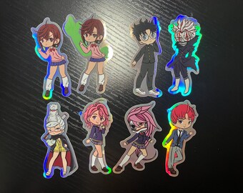 Pegatinas de vinilo holográficas de personajes chibi de la serie Aliens & Spirits 1