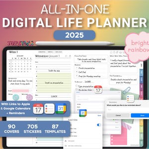 2025 Dated Digital Daily Planner (Rainbow), Landscape Planner for Goodnotes Notability Noteshelf iPad, Digital Daily Weekly Monthly Planner