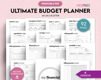 Budget Planner Printable (EURO Black White), Financial Planner, Budgeting Binder, Finance Tracker, Paycheck Budget Template | A4 A5 Letter