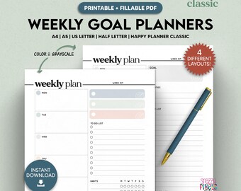 Weekly Goal Planner, Fillable Productivity Organizer (PDF)