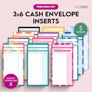 Insertos para sobres de efectivo, PDF imprimible, 3 x 6 pulgadas, etiquetas para fondos de amortización, insertos para presupuestos, rastreadores de efectivo, registro de gastos de efectivo / tamaño carta A4 de EE. UU.