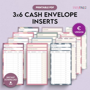 Bargeld-Umschlag-Einsätze (EURO) druckbare PDF-Datei, 3 x 6-Zoll, Etiketten für Sinking Funds, Budgetierung Einsätze, Bargeld-Tracker, Bargeldausgabenlog