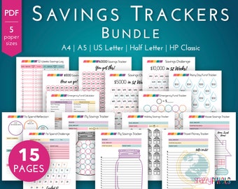 Savings Tracker Bundle (15 Pack) PDF, Savings Tracker Printables, Savings Challenge, Savings Jar, No Spend Month | 5 Sizes, Instant Download