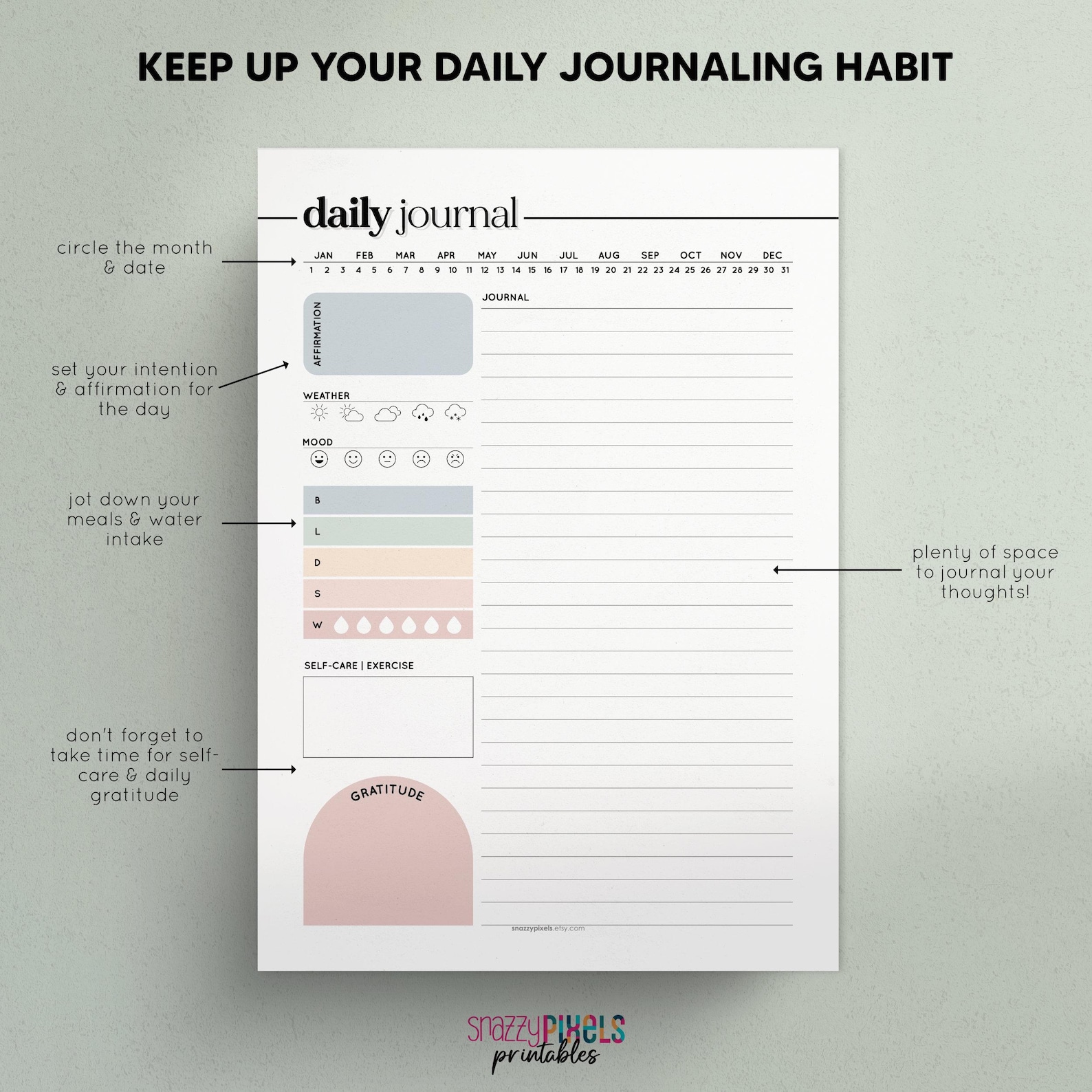 Fillable Journal Daily Journal Printable, Fillable PDF, Self Care Planner (a4/a5/letter ...