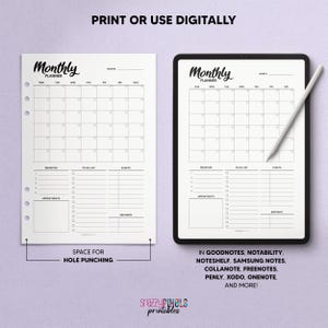Month at a Glance Planner Printable PDF (B&W), Monthly Goals, to Do ...