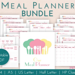 Meal Planner Printable PDF, Weekly Meal Planner, Monthly Meal Plan, Recipe Binder | A4 A5 Letter Half Letter Happy Planner